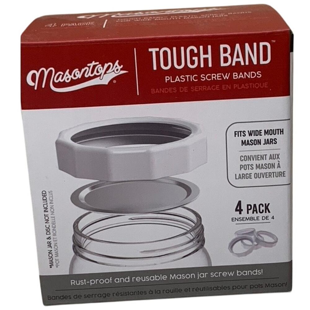 Masontops Tough Band Reusable WIDE MOUTH Canning Jar Plastic Screw Rings 4 Pack
